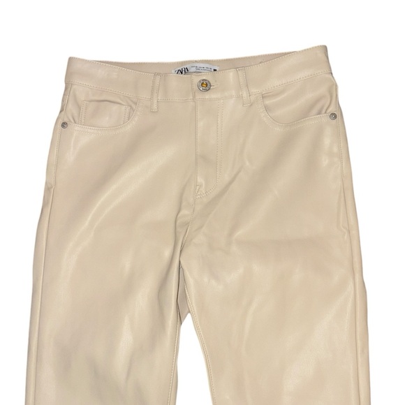 Zara Ivory Ecru Vegan Leather High Waist Cropped Flared Pant - 4 - Picture 4 of 10